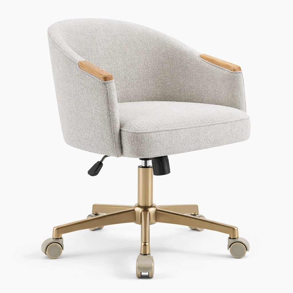 Silla de escritorio gris claro con brazos de madera-livaroe